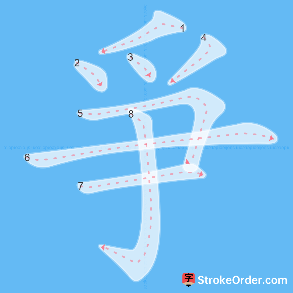 Standard stroke order for the Chinese character 爭