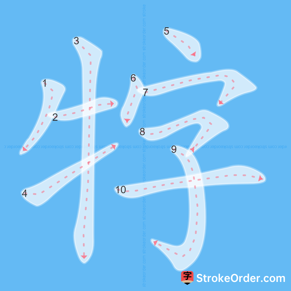 Standard stroke order for the Chinese character 牸