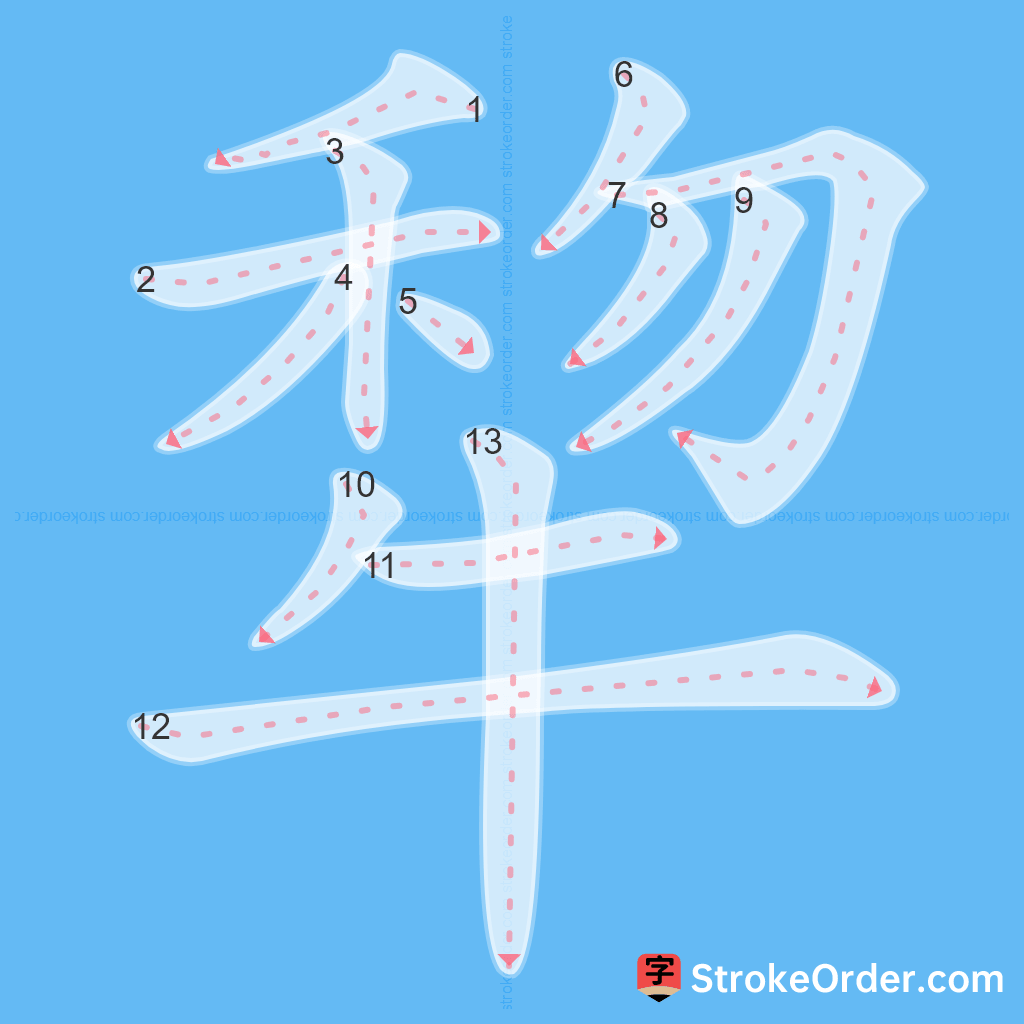 Standard stroke order for the Chinese character 犂