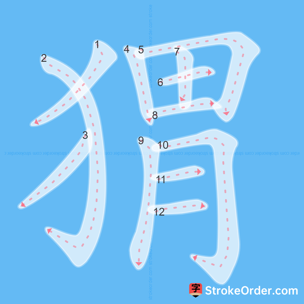 Standard stroke order for the Chinese character 猬