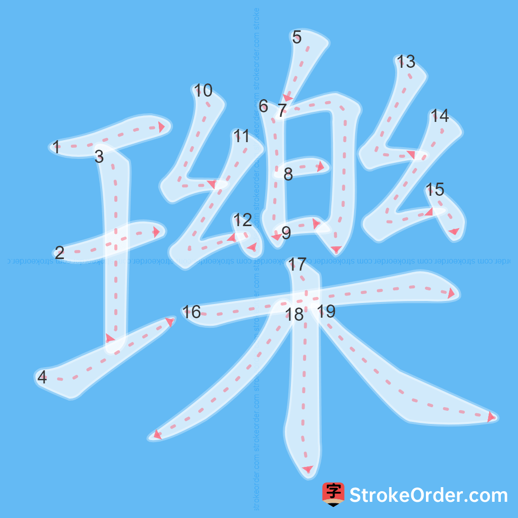 Standard stroke order for the Chinese character 瓅