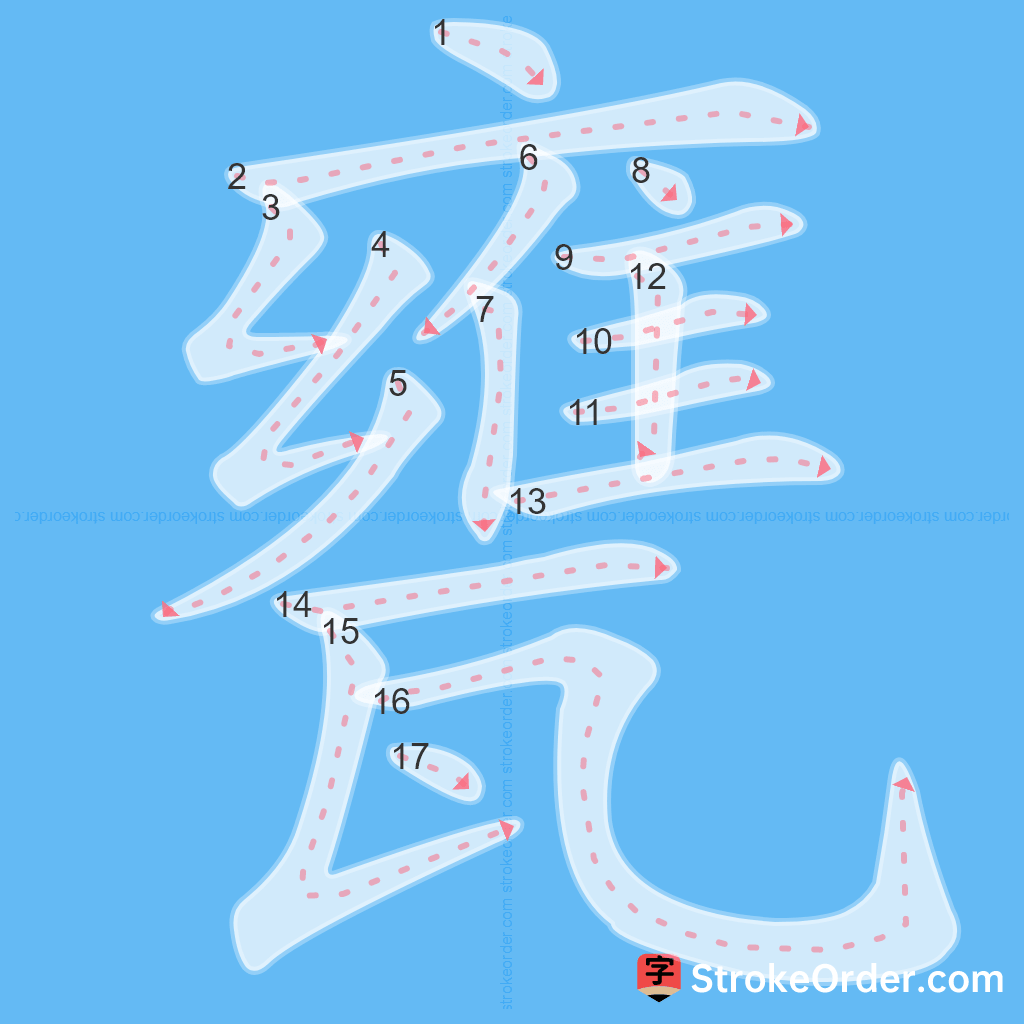 Standard stroke order for the Chinese character 甕