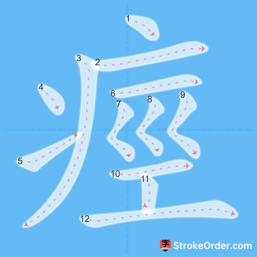 Standard stroke order for the Chinese character 痙