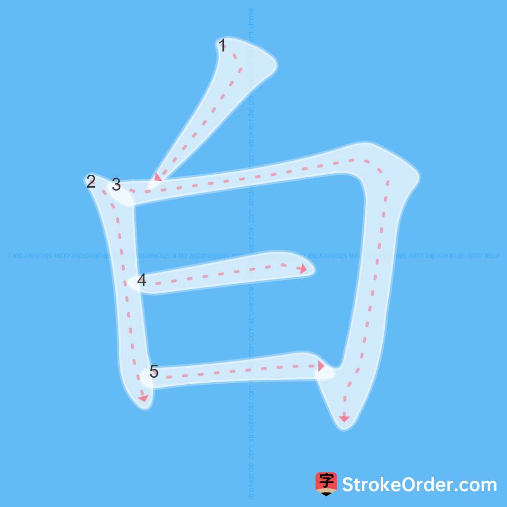 Standard stroke order for the Chinese character 白