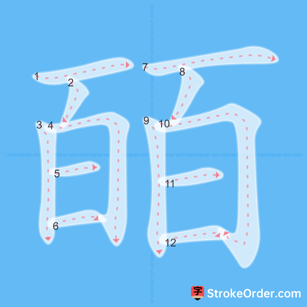 Standard stroke order for the Chinese character 皕