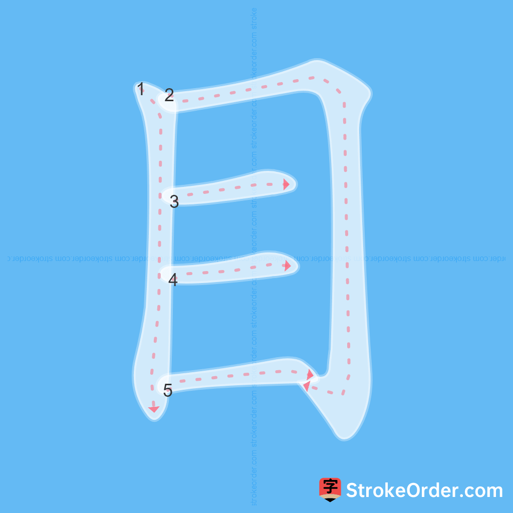 Standard stroke order for the Chinese character 目