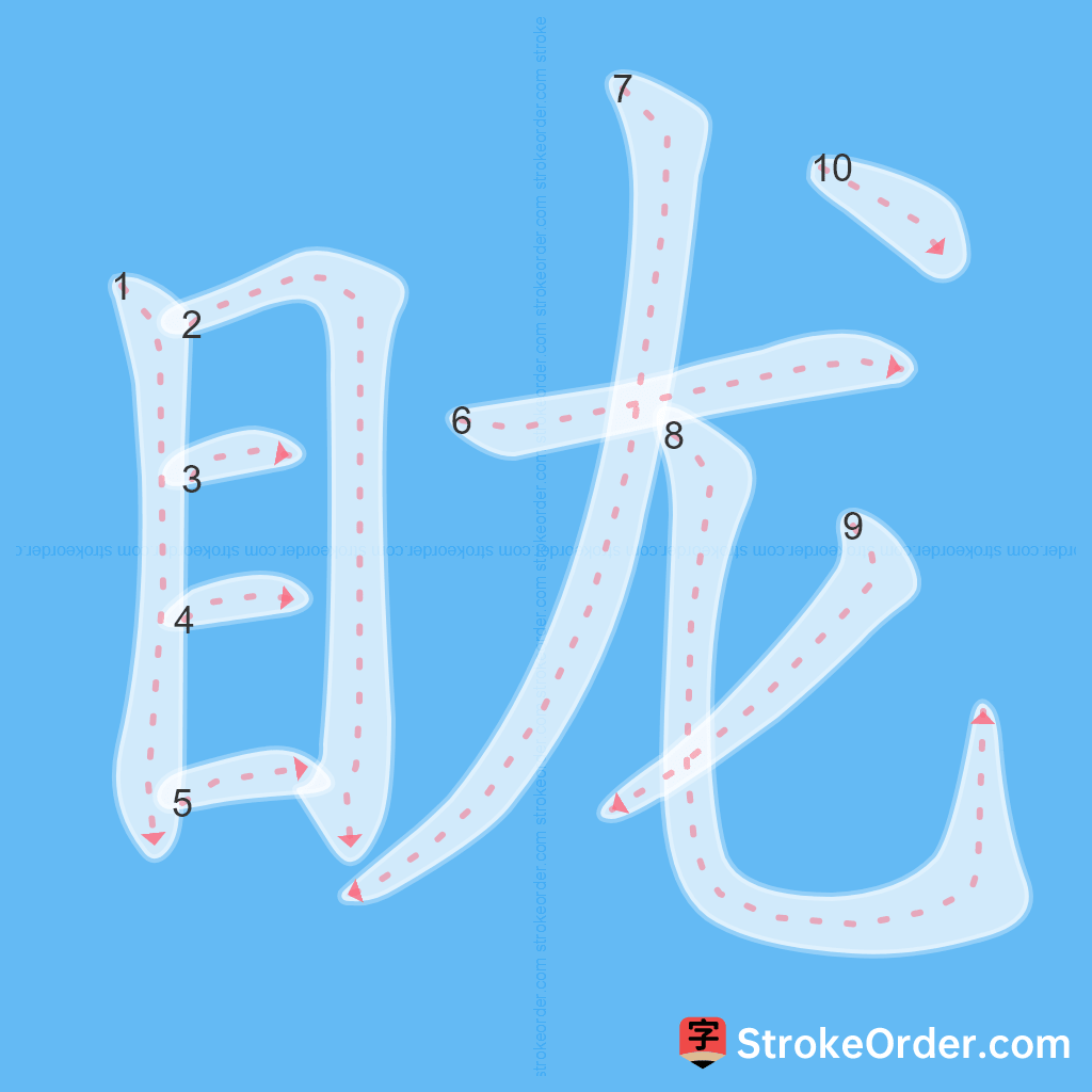 Standard stroke order for the Chinese character 眬