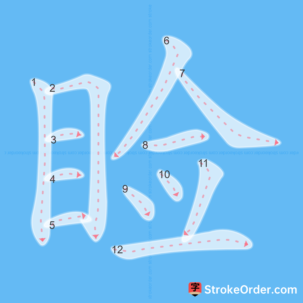 Standard stroke order for the Chinese character 睑