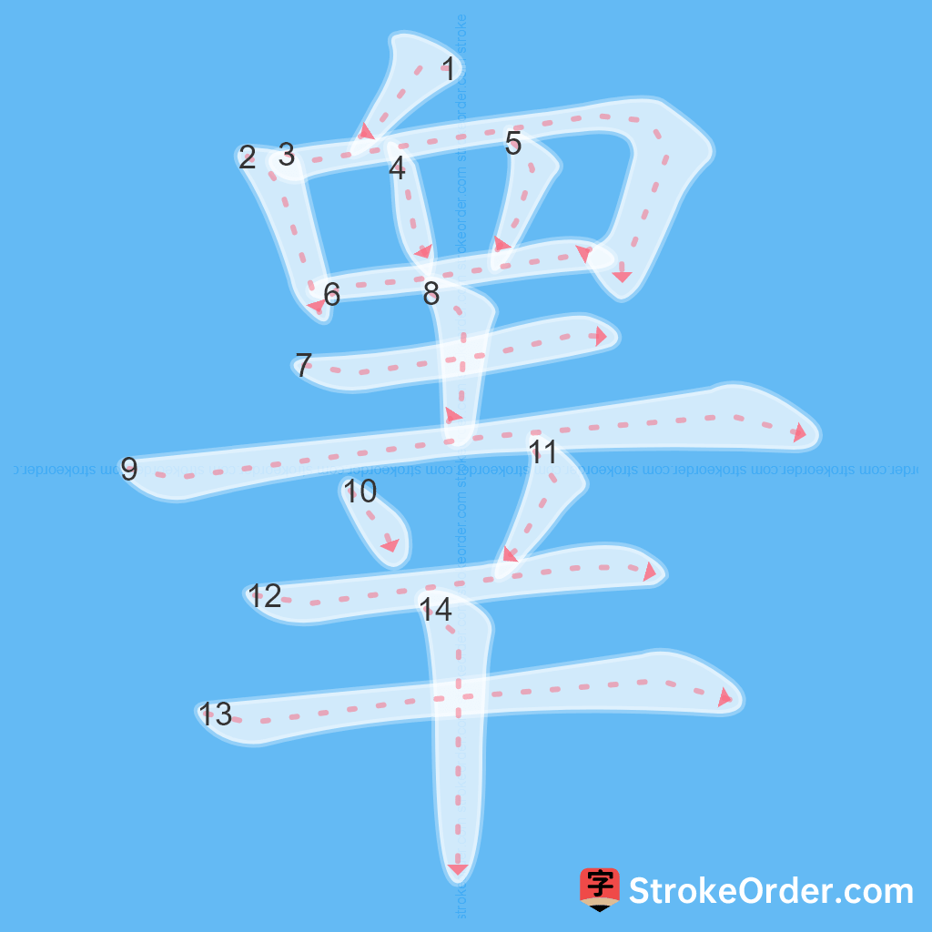 Standard stroke order for the Chinese character 睾