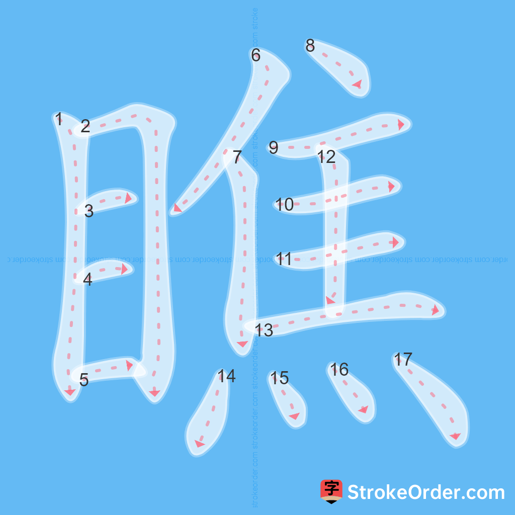 Standard stroke order for the Chinese character 瞧