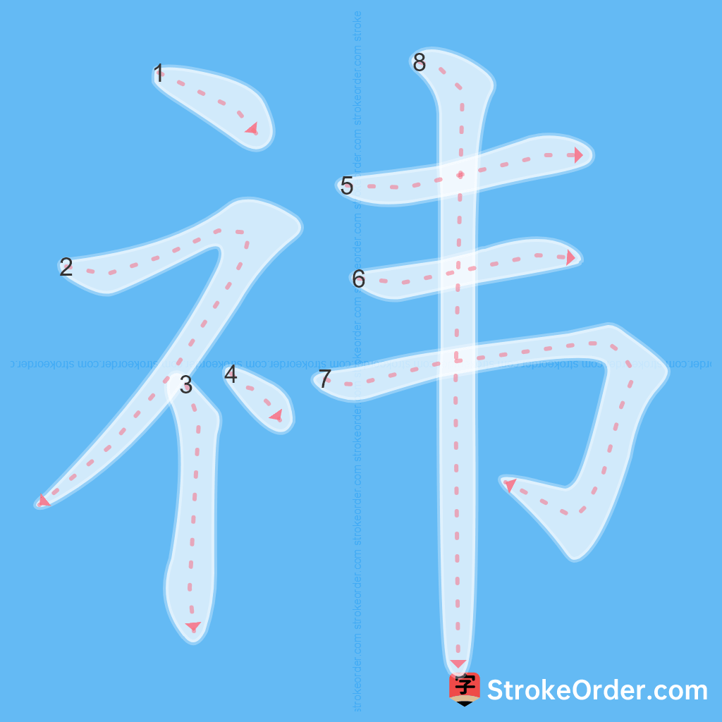 Standard stroke order for the Chinese character 祎