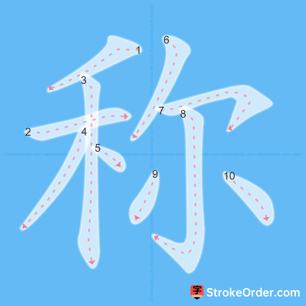 Standard stroke order for the Chinese character 称