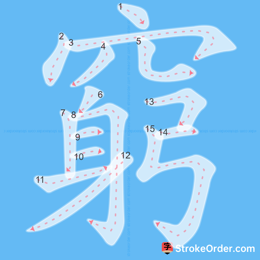 Standard stroke order for the Chinese character 窮