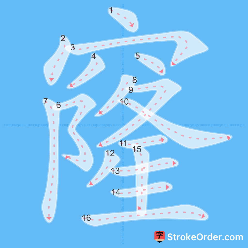 Standard stroke order for the Chinese character 窿