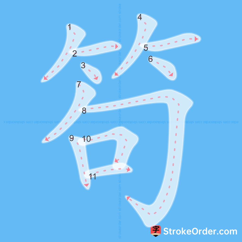 Standard stroke order for the Chinese character 笱