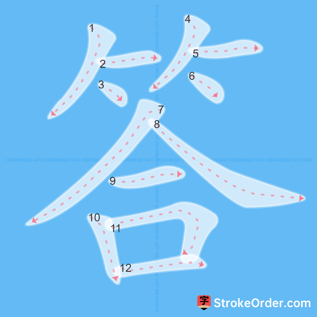 Standard stroke order for the Chinese character 答