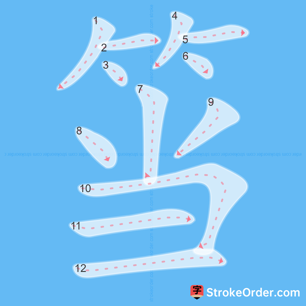 Standard stroke order for the Chinese character 筜