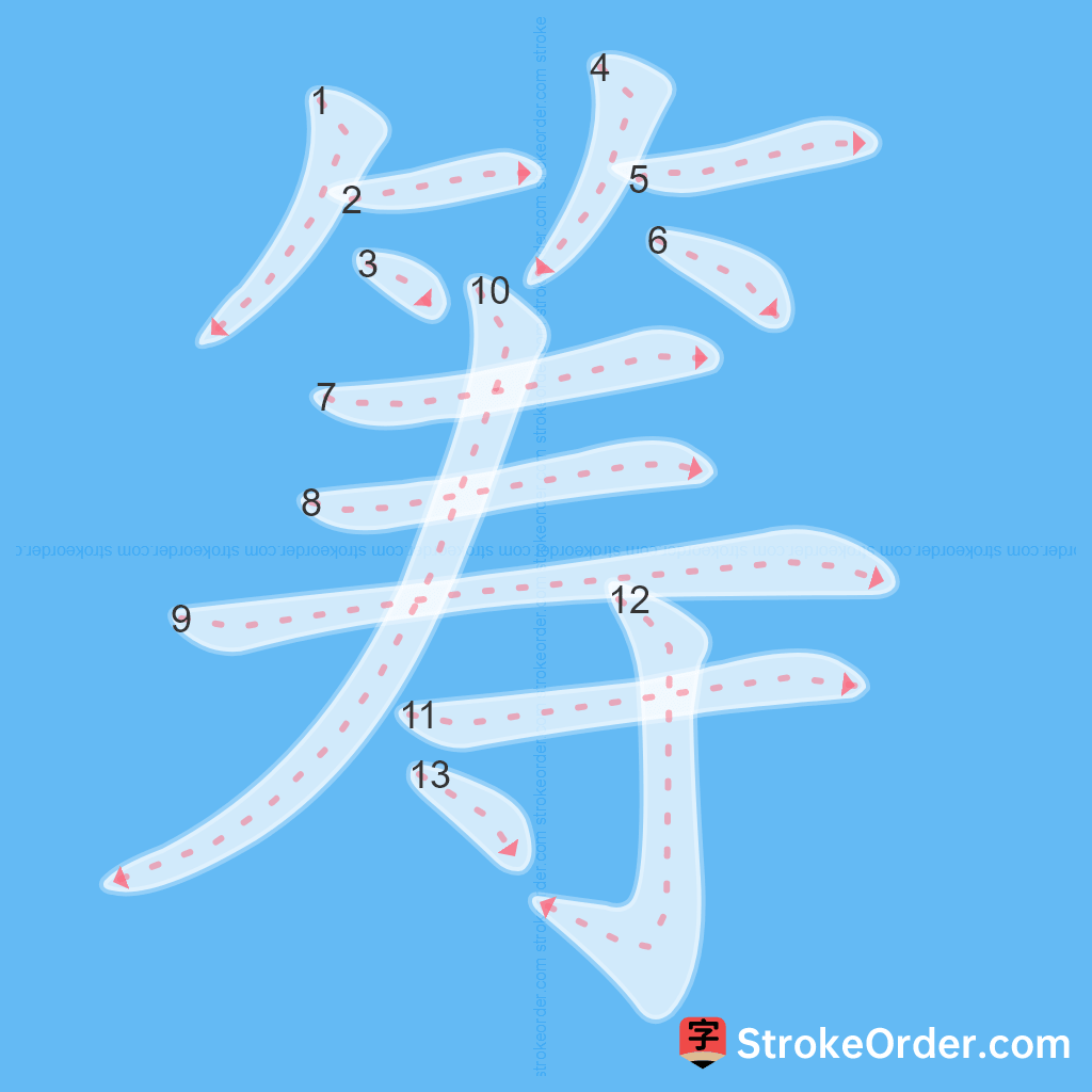 Standard stroke order for the Chinese character 筹