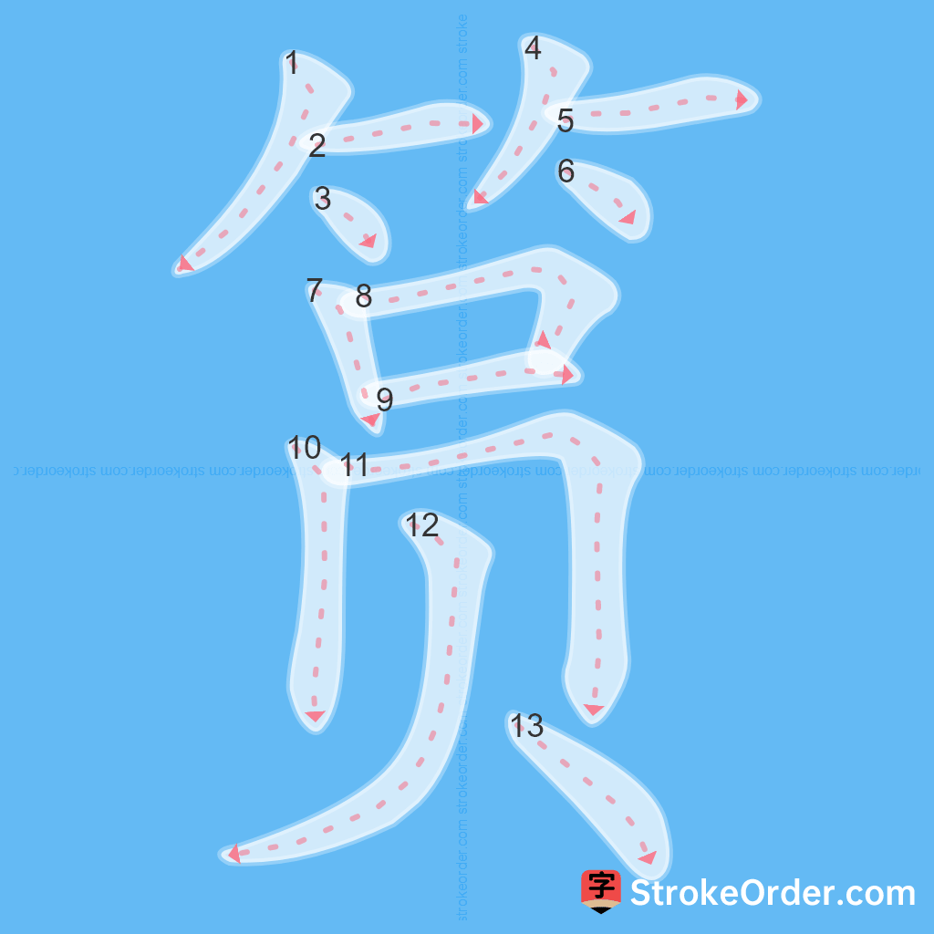 Standard stroke order for the Chinese character 筼