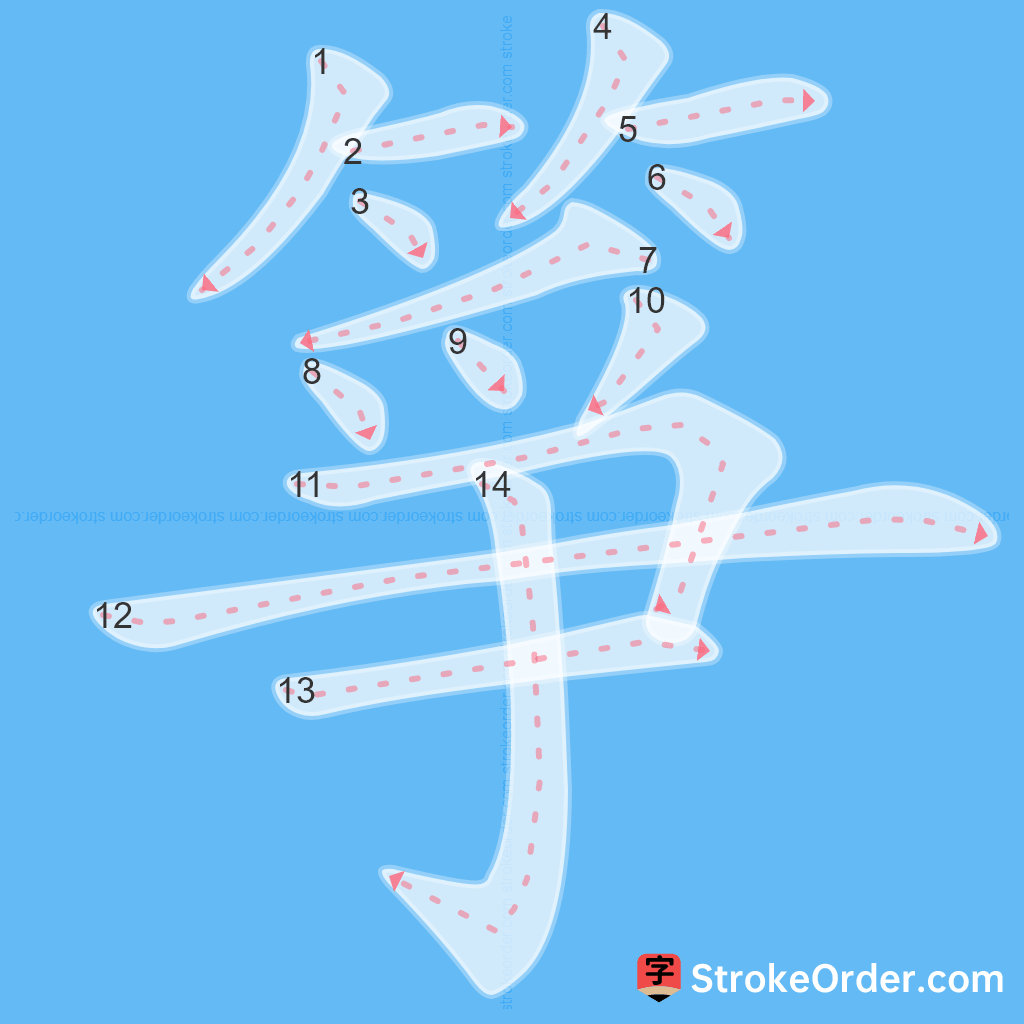 Standard stroke order for the Chinese character 箏