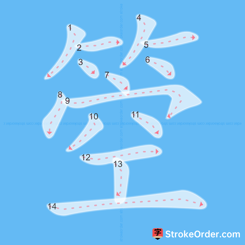 Standard stroke order for the Chinese character 箜