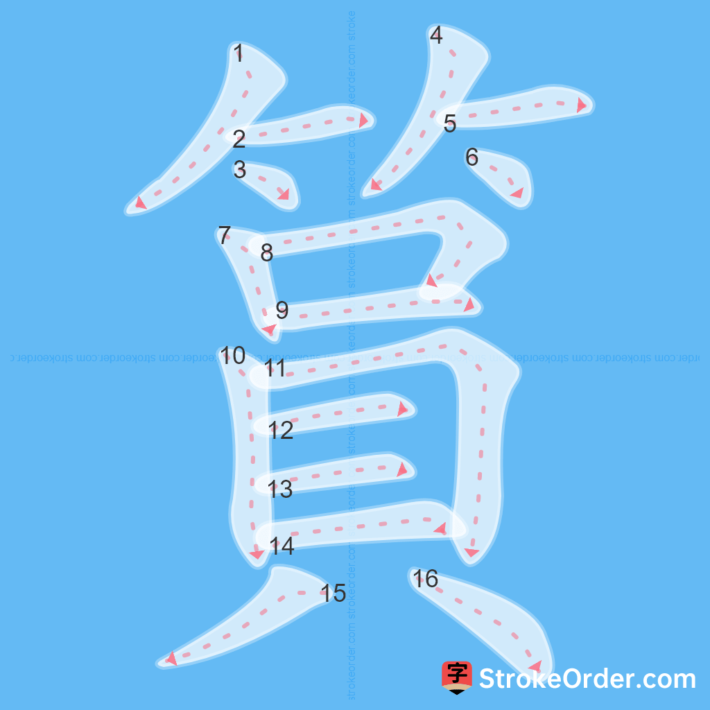 Standard stroke order for the Chinese character 篔