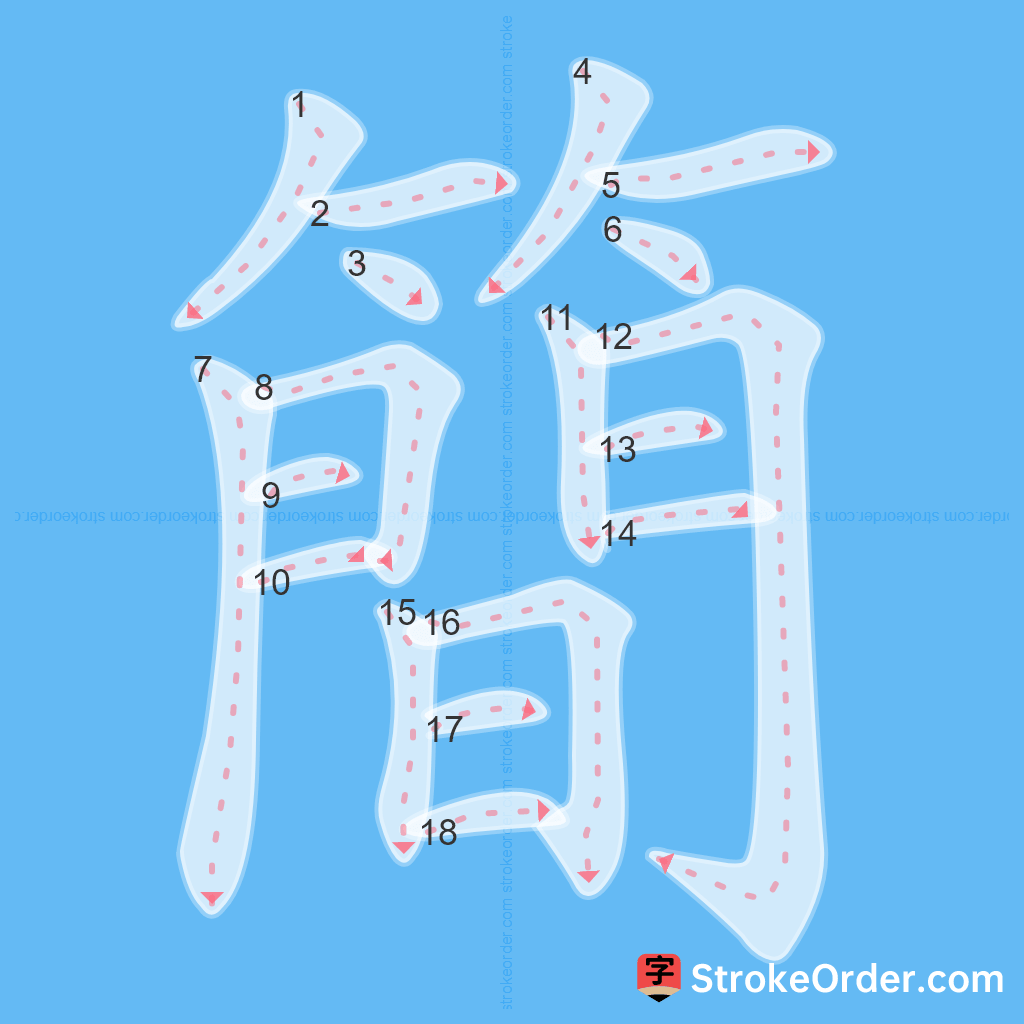 Standard stroke order for the Chinese character 簡