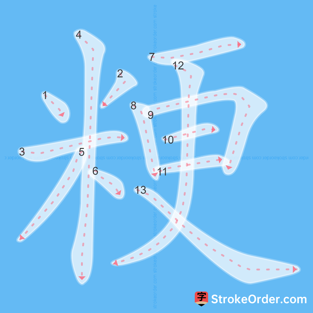 Standard stroke order for the Chinese character 粳