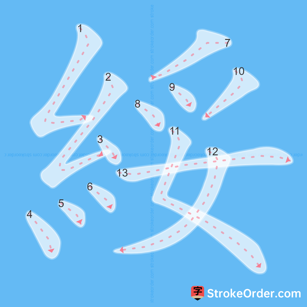 Standard stroke order for the Chinese character 綏