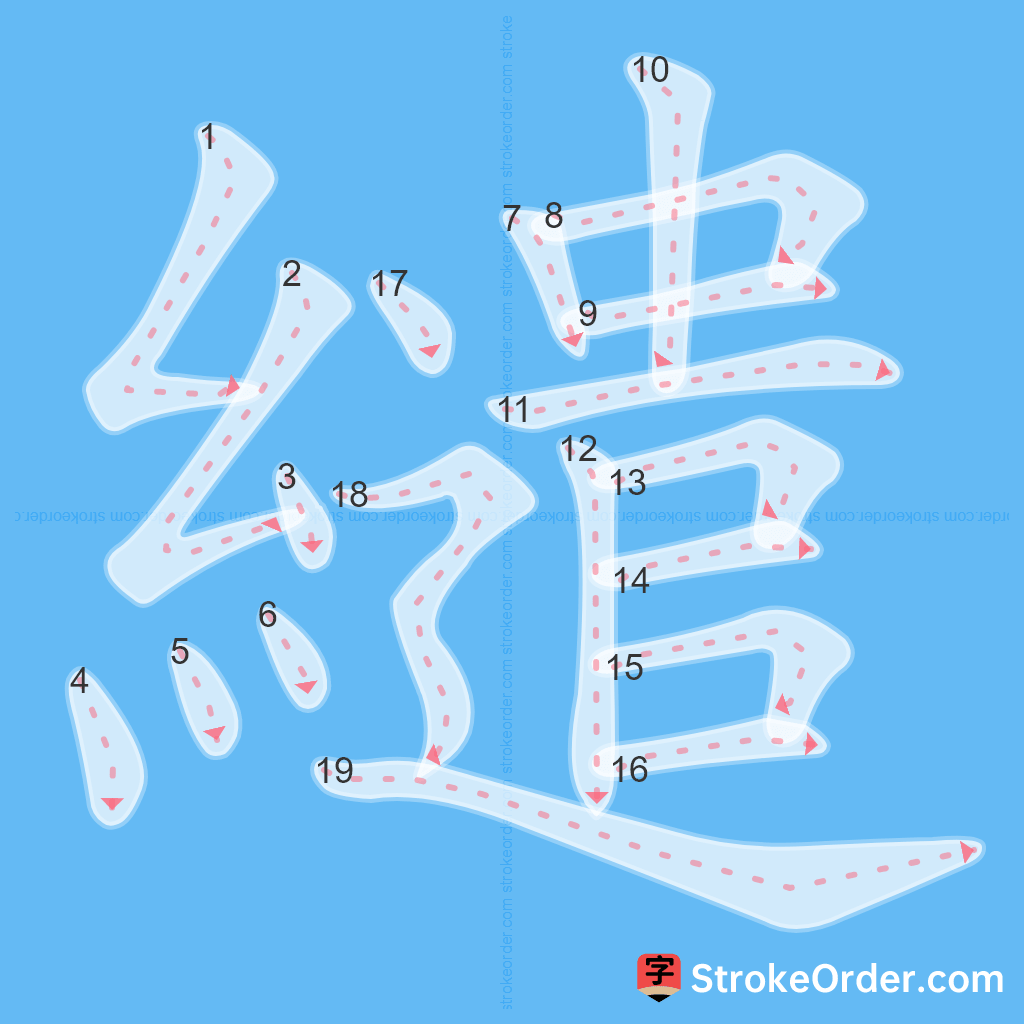 Standard stroke order for the Chinese character 繾