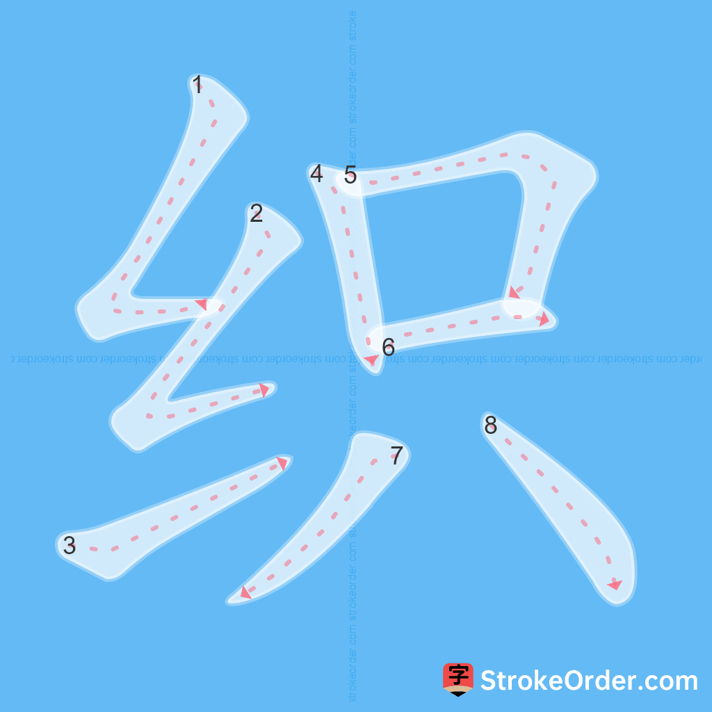 Standard stroke order for the Chinese character 织