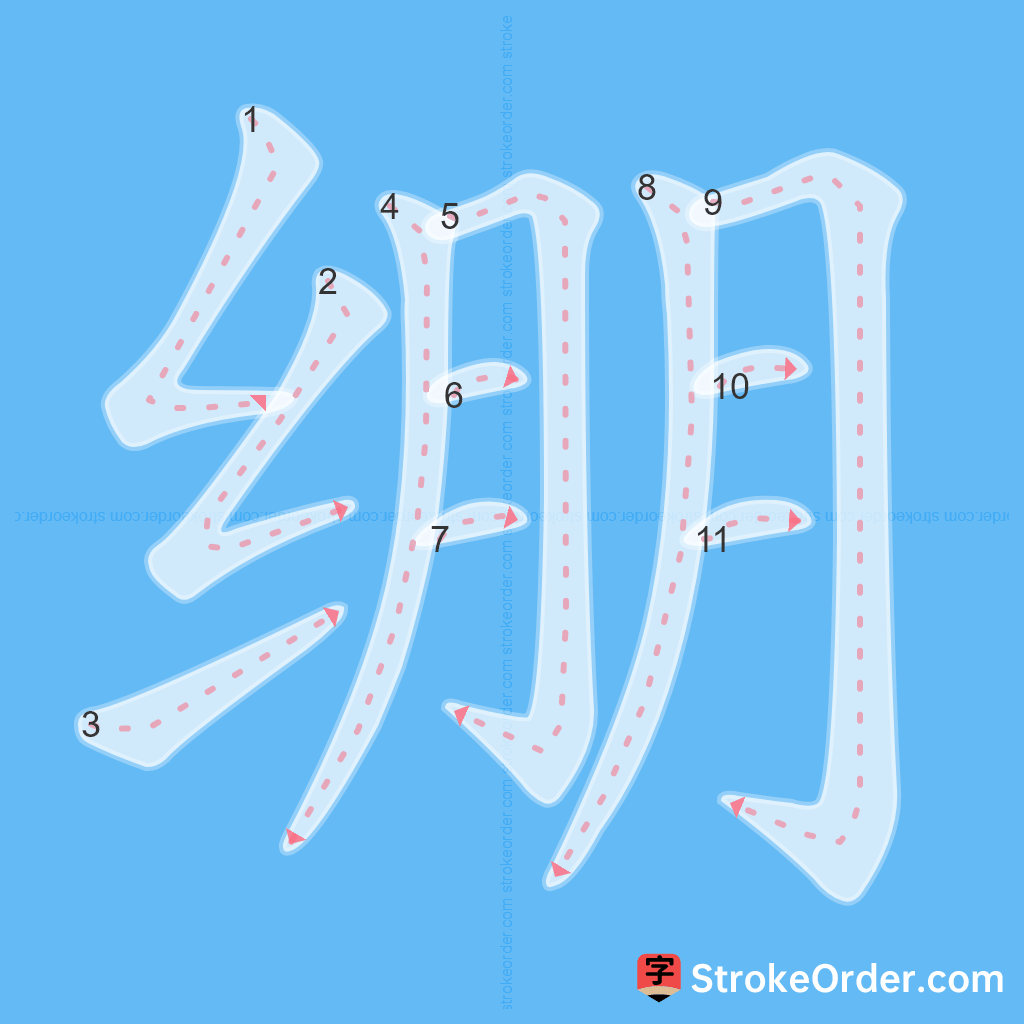 Standard stroke order for the Chinese character 绷