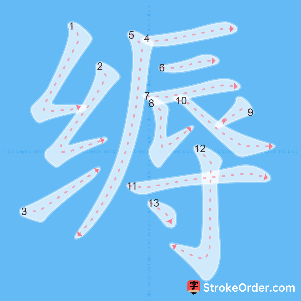 Standard stroke order for the Chinese character 缛