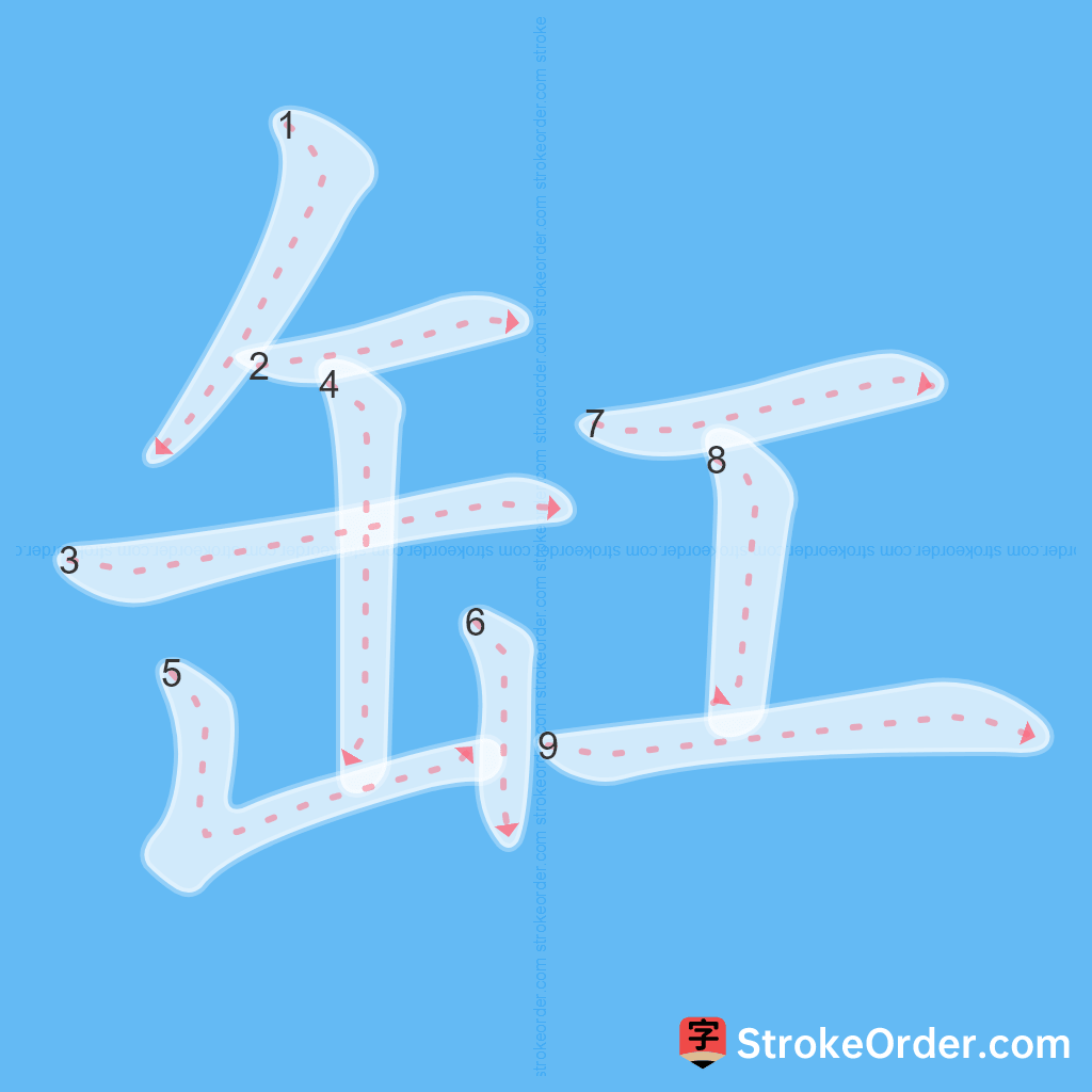 Standard stroke order for the Chinese character 缸