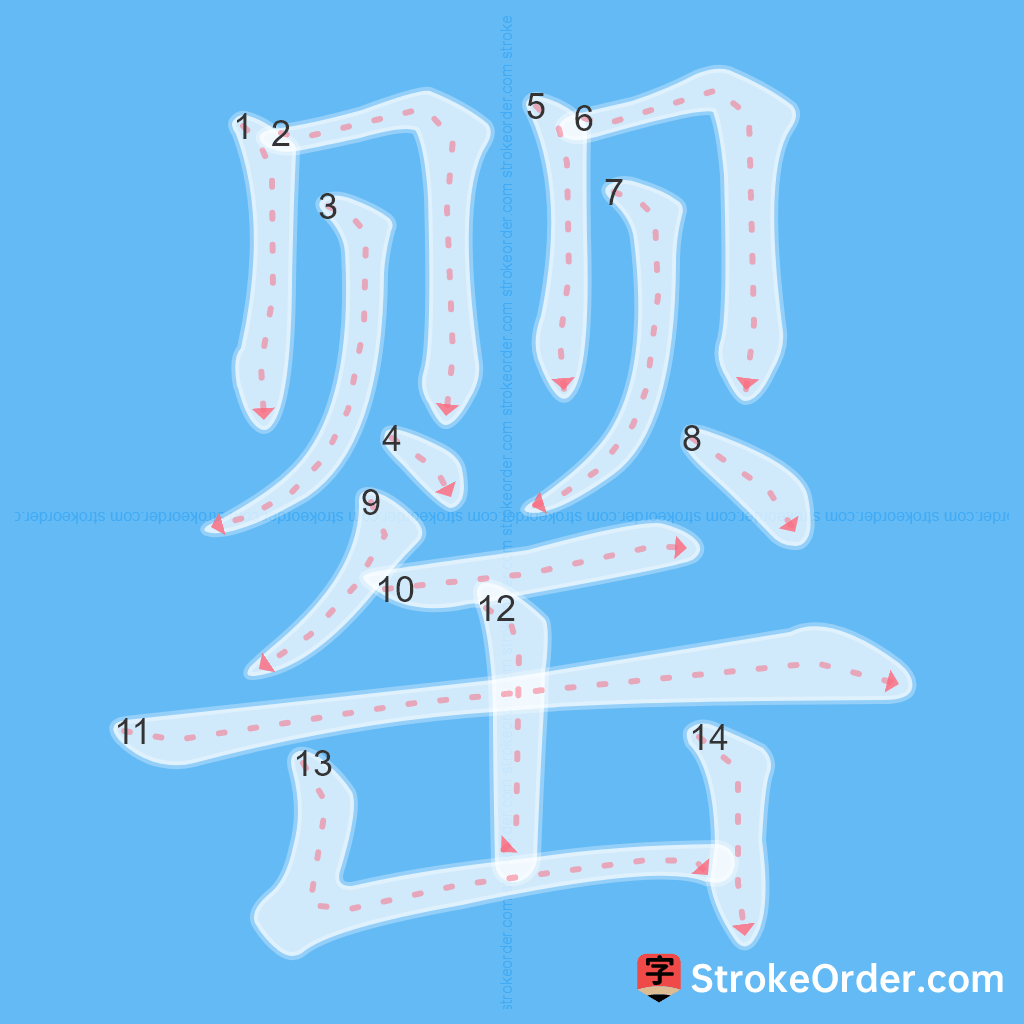 Standard stroke order for the Chinese character 罂