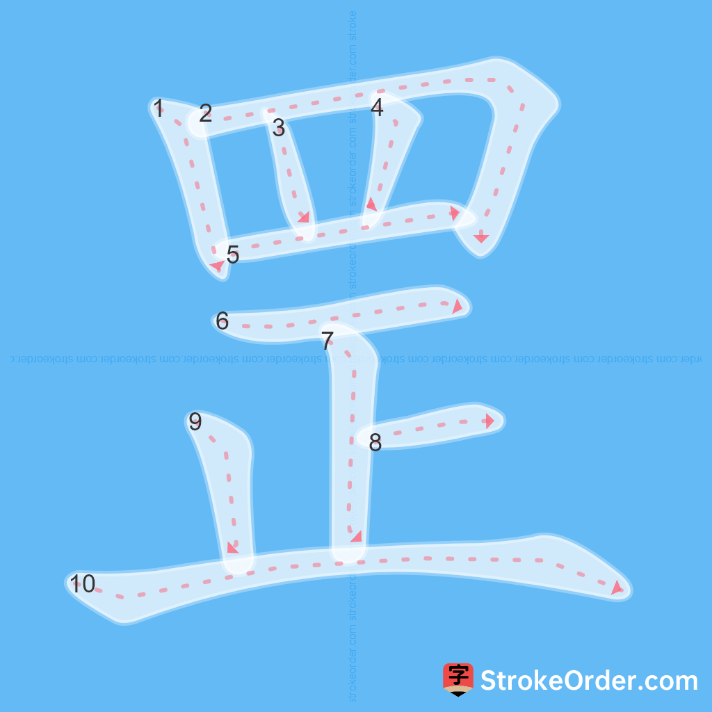 Standard stroke order for the Chinese character 罡