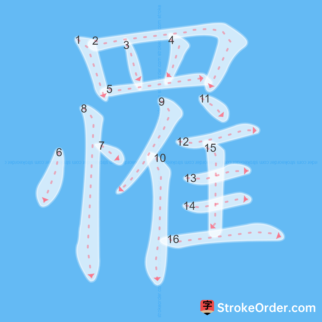 Standard stroke order for the Chinese character 罹