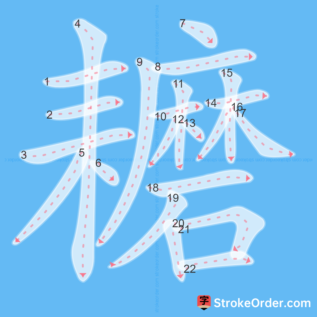 Standard stroke order for the Chinese character 耱