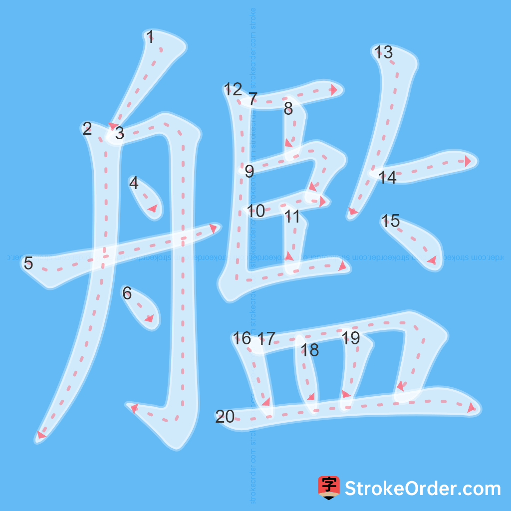 Standard stroke order for the Chinese character 艦