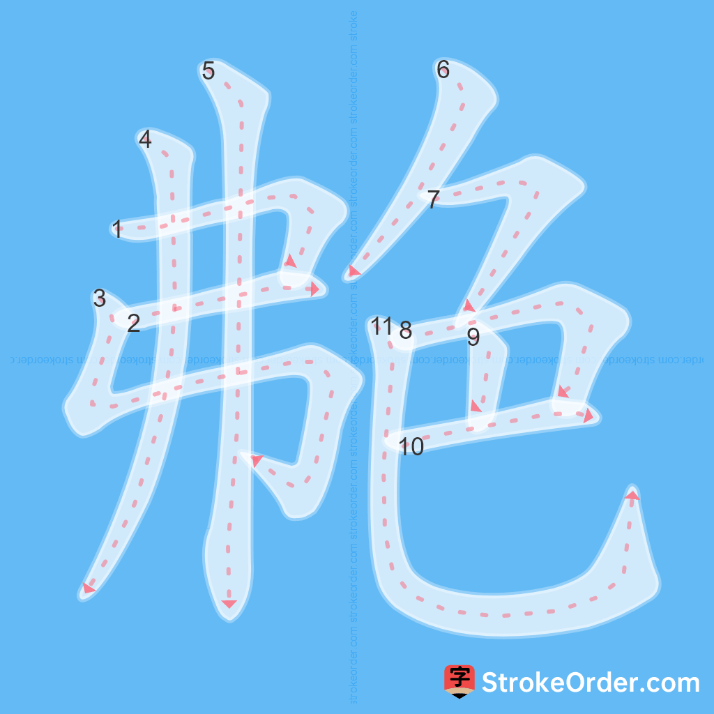 Standard stroke order for the Chinese character 艴