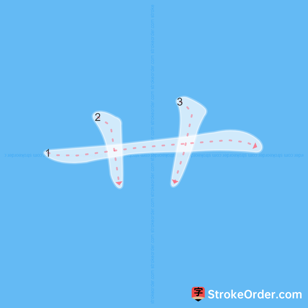 Standard stroke order for the Chinese character 艹