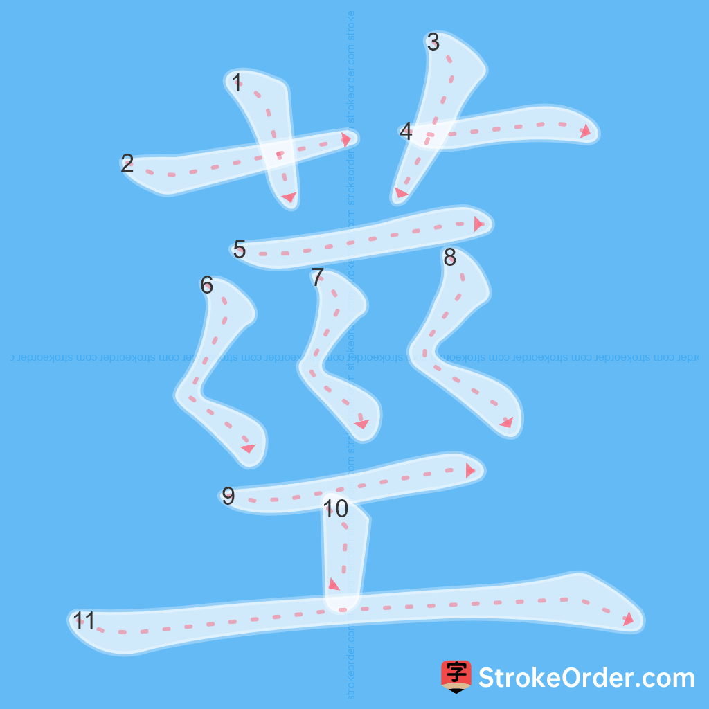 Standard stroke order for the Chinese character 莖