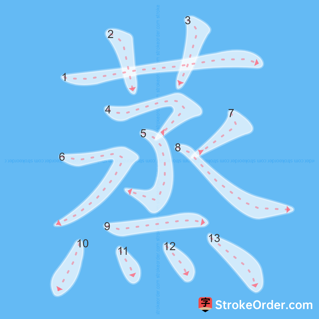 Standard stroke order for the Chinese character 蒸