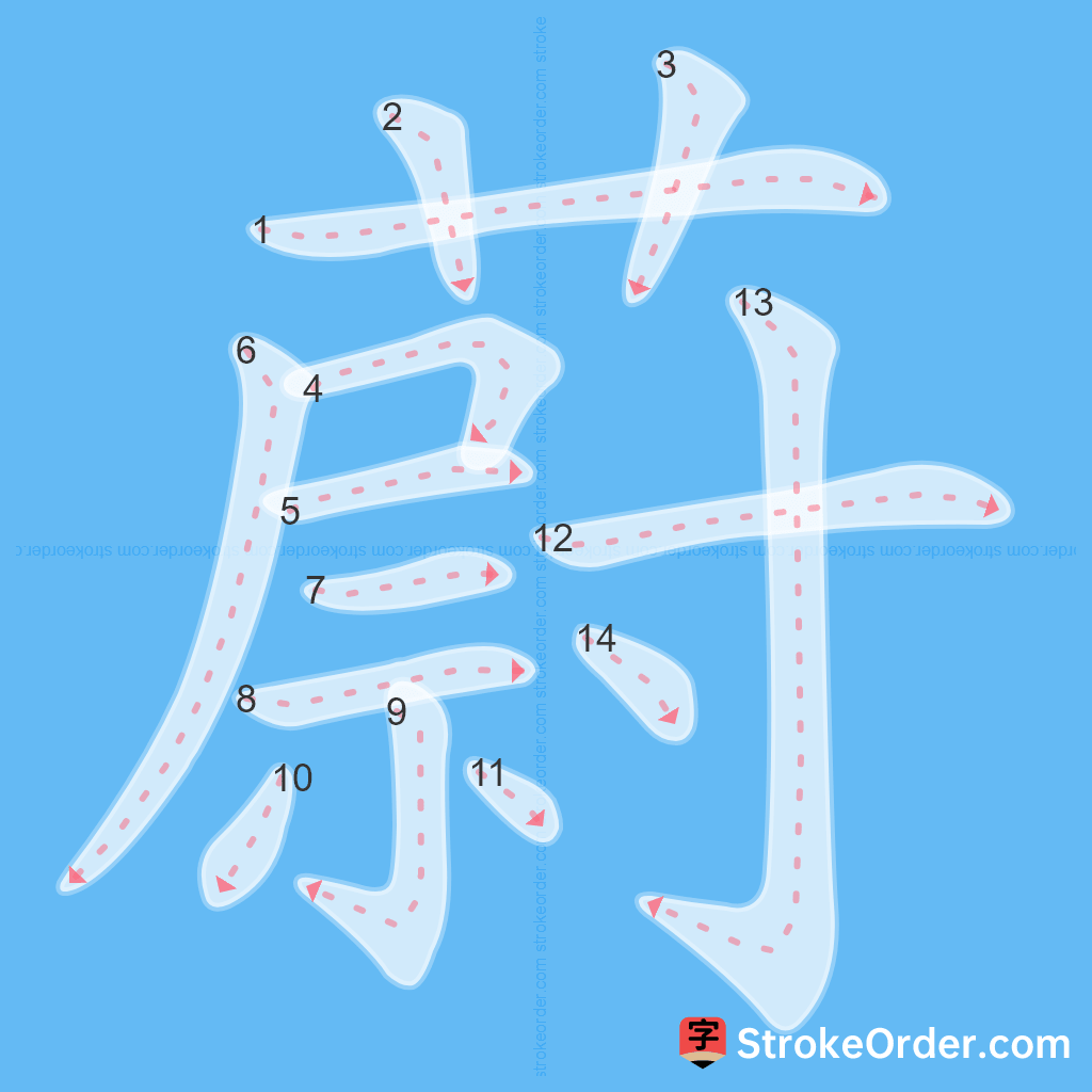 Standard stroke order for the Chinese character 蔚