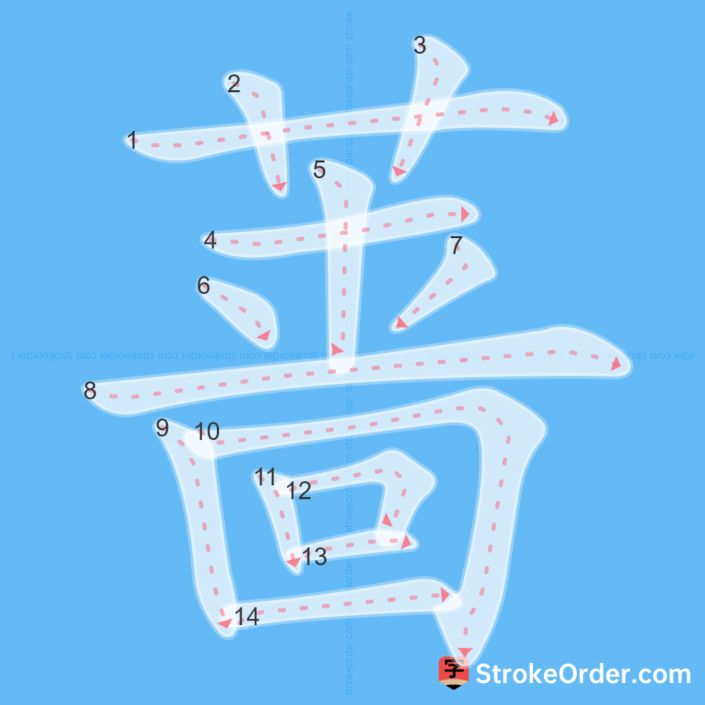 Standard stroke order for the Chinese character 蔷