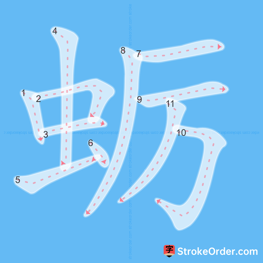 Standard stroke order for the Chinese character 蛎