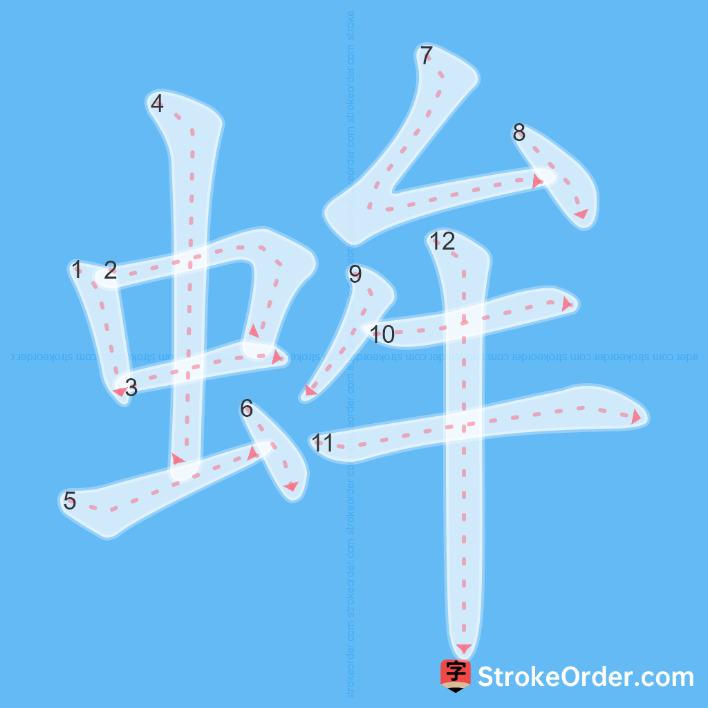 Standard stroke order for the Chinese character 蛑