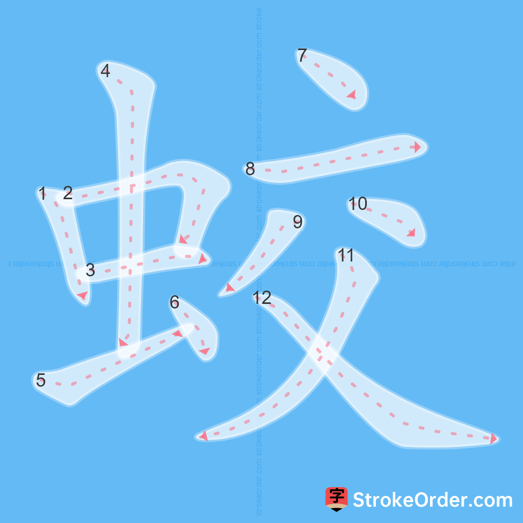 Standard stroke order for the Chinese character 蛟