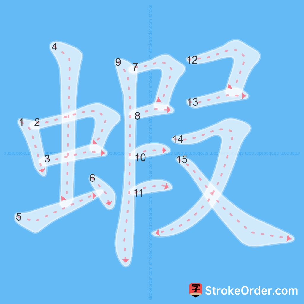 Standard stroke order for the Chinese character 蝦