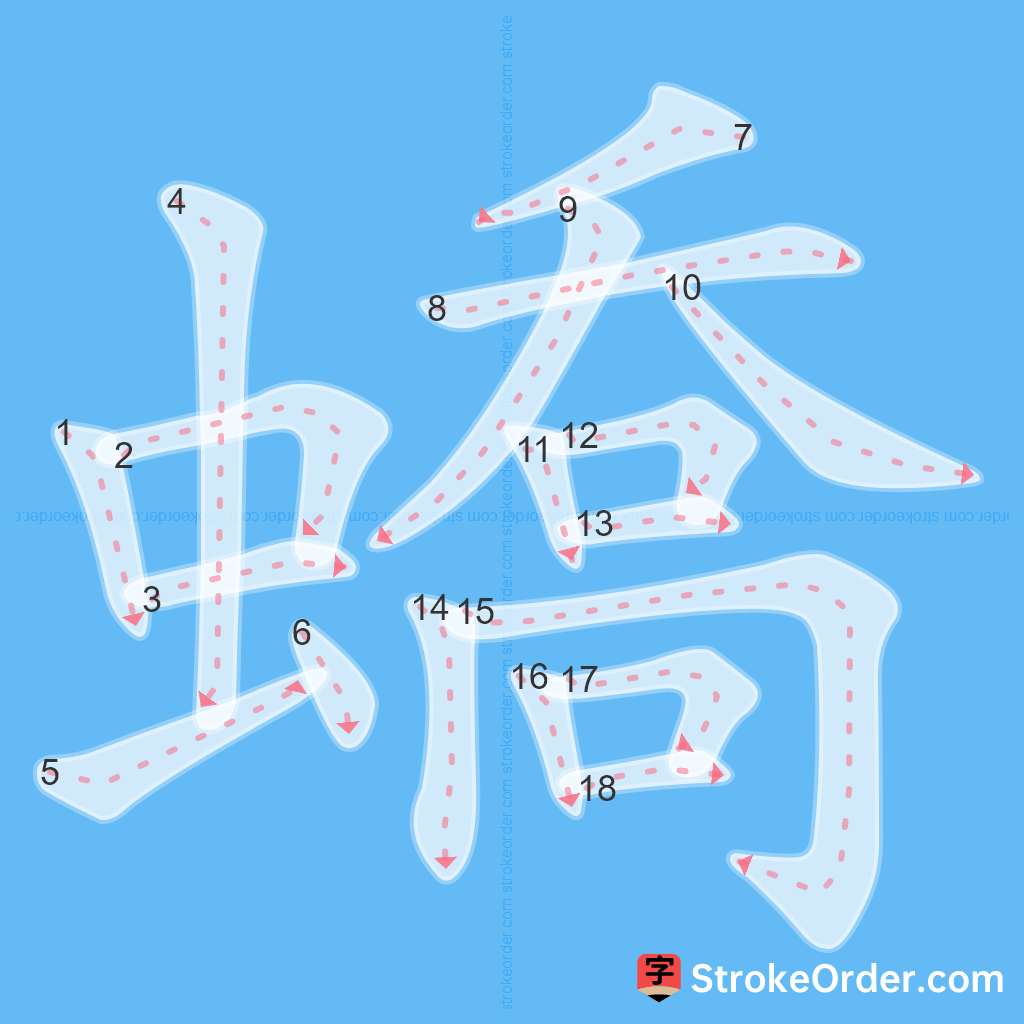 Standard stroke order for the Chinese character 蟜